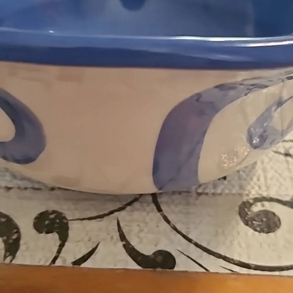 Gail Pittman Blue Ceramic Bowl with Swirl Design